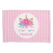 Unicorn Flowers Cute Pink Persoonlijke naam Kussensloop (Voorkant)