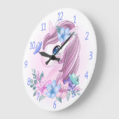 Unicorn, Flowers en Butterflies Grote Klok (Hoek)