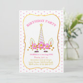 Unicorn, Flowers en Confetti Birthday Kaart (Staand voorkant)