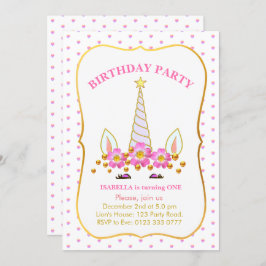 Unicorn, Flowers en Confetti Birthday Kaart