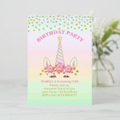Unicorn, Flowers en Confetti Birthday Kaart (Staand voorkant)