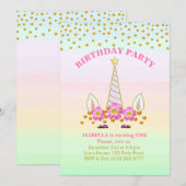Unicorn, Flowers en Confetti Birthday Kaart (Voorkant / Achterkant)
