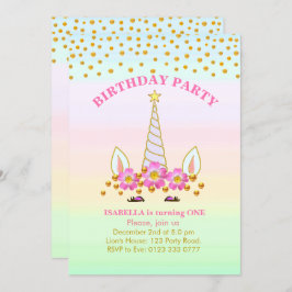 Unicorn, Flowers en Confetti Birthday Kaart