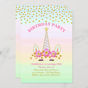 Unicorn, Flowers en Confetti Birthday Kaart