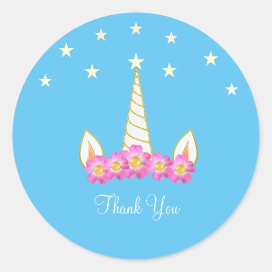 Unicorn Flowers en Stars Bedankt Ronde Sticker (Voorkant)