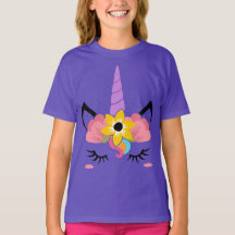 Unicorn Flowers Girl Paars T Shirt