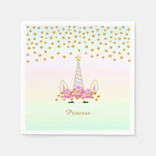 Unicorn, Flowers & Gold Confetti Servet (Voorkant)