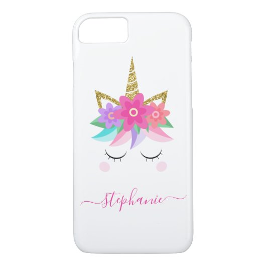 Unicorn Flowers Gold Glitter - Gepersonaliseerd Case-Mate iPhone Case (Achterkant)
