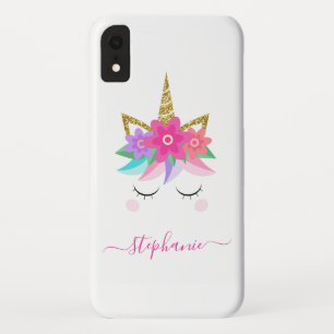 Unicorn Flowers Gold Glitter - Gepersonaliseerd Case-Mate iPhone Case