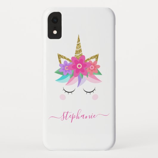 Unicorn Flowers Gold Glitter - Gepersonaliseerd Case-Mate iPhone Case (Achterkant)