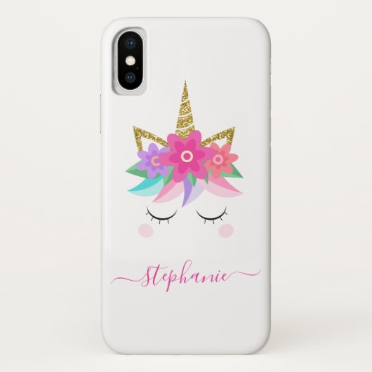 Unicorn Flowers Gold Glitter - Gepersonaliseerd Case-Mate iPhone Case (Achterkant)
