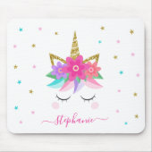 Unicorn Flowers Gold Glitter - Gepersonaliseerd Muismat (Voorkant)