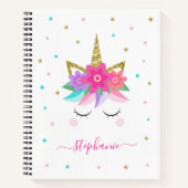 Unicorn Flowers Gold Glitter - Gepersonaliseerd Notitieboek (Voorkant)