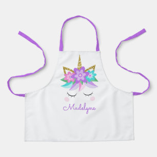 Unicorn Flowers Gold Glitter - Gepersonaliseerd Schort