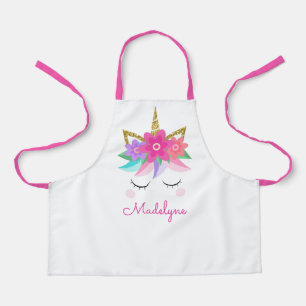 Unicorn Flowers Gold Glitter - Gepersonaliseerd Schort