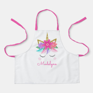 Unicorn Flowers Gold Glitter - Gepersonaliseerd Schort