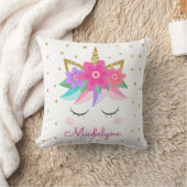 Unicorn Flowers Gold Glitter Personalized Girly Kussen (Deken)