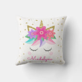 Unicorn Flowers Gold Glitter Personalized Girly Kussen (Achterkant)