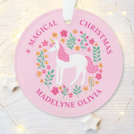 Unicorn Flowers Magical Kerstroze Girly Ornament