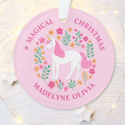 Unicorn Flowers Magical Kerstroze Girly Ornament