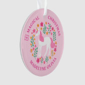 Unicorn Flowers Magical Kerstroze Girly Ornament (voorkant)