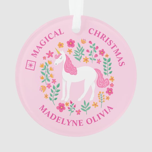 Unicorn Flowers Magical Kerstroze Girly Ornament (achterkant)