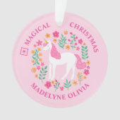 Unicorn Flowers Magical Kerstroze Girly Ornament (voorkant)