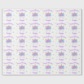 Unicorn Flowers Paarse Cute Personated Kerstmis Cadeaupapier (Vlak)
