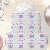 Unicorn Flowers Paarse Cute Personated Kerstmis Cadeaupapier
