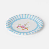 Unicorn, Flowers & Rays op Light Blue Birthday Papieren Bordje (Gekanteld)