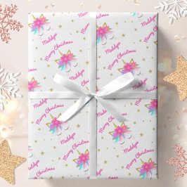 Unicorn Flowers Roze, speciaal voor Kerstmis Cadeaupapier