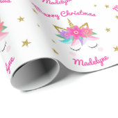 Unicorn Flowers Roze, speciaal voor Kerstmis Cadeaupapier (Rol Hoek)