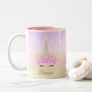 Unicorn Flowers Stars & Calligraphy Tweekleurige Koffiemok