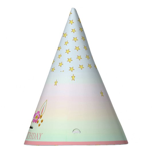 Unicorn, Flowers, Stars & Gold Confetti Feesthoedjes (Rechts)