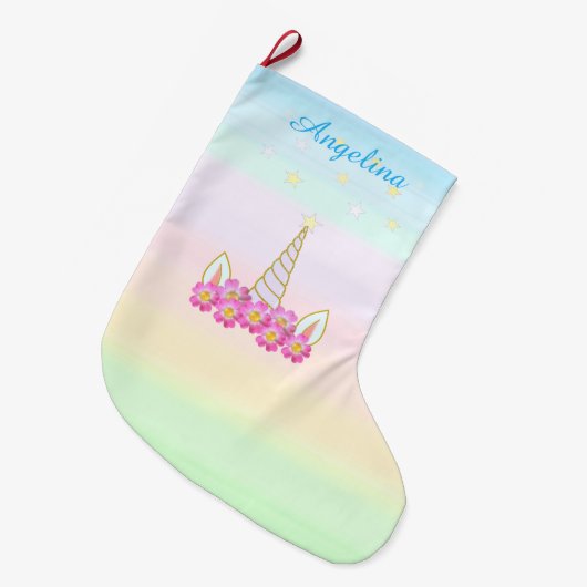 Unicorn Flowers & Stars Grote Kerstsok (Voorkant (Hangend))