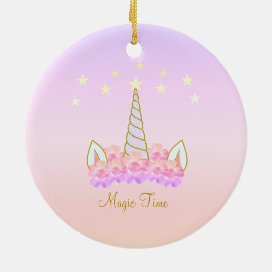 Unicorn Flowers & Stars Keramisch Ornament (Achterkant)