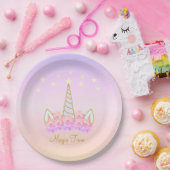 Unicorn Flowers & Stars Magic Papieren Bordje (Feest)