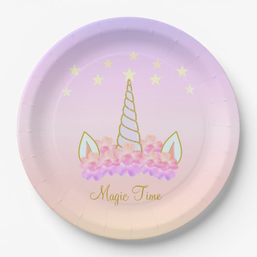 Unicorn Flowers & Stars Magic Papieren Bordje (Voorkant)