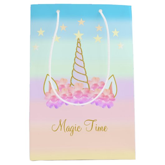 Unicorn Flowers & Stars Medium Cadeauzakje (Voorkant)