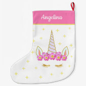 Unicorn Flowers & Stars on Pink & White Grote Kerstsok (Achterkant)