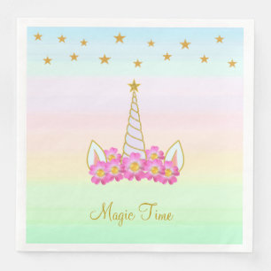 Unicorn Flowers & Stars op parelkleuren Servet