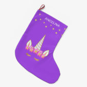 Unicorn Flowers & Stars op Violet Grote Kerstsok (Voorkant (Hangend))