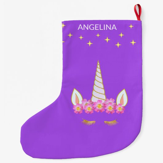Unicorn Flowers & Stars op Violet Grote Kerstsok (Achterkant)