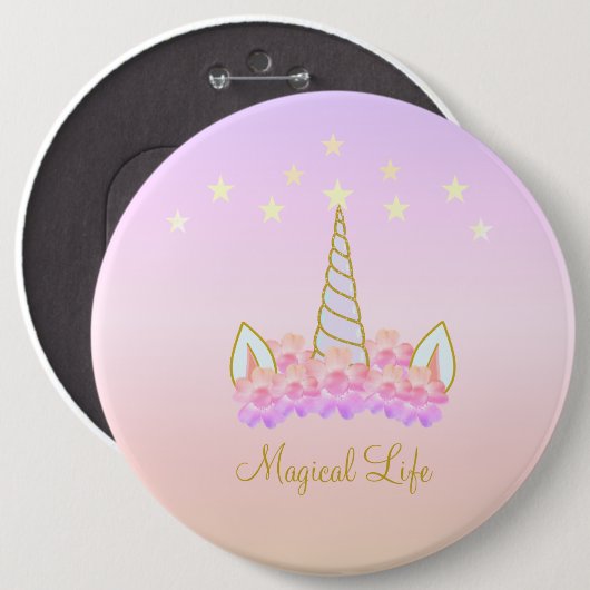 Unicorn Flowers & Stars Ronde Button 6,0 Cm (Voorkant /achterkant)