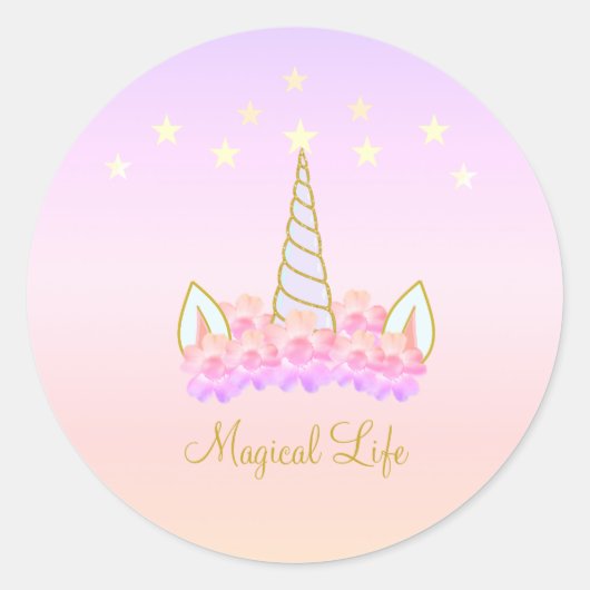 Unicorn Flowers Stars Ronde Sticker (Voorkant)