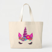 Unicorn Flowery Super Cute Girly Grote Tote Bag (Voorkant)