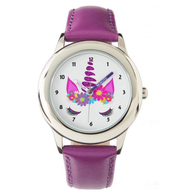 Unicorn Flowery Super Cute Girly Horloge (Voorkant)