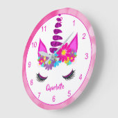 Unicorn Flowery Super Cute Girly Personalized Larg Grote Klok (Hoek)
