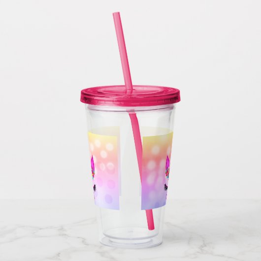 Unicorn Flowery Super Cute Girly, persoonlijk Acryl Drinkbeker (Links)