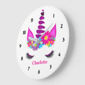 Unicorn Flowery Super Cute Girly, persoonlijk Grote Klok (Hoek)